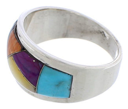 Turquoise Multicolor Inlay And Sterling Silver Ring Size 6-1/2 RS43174
